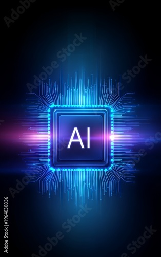 AI Chip Design and Functionality, Digital Environment, Graphic Visualization