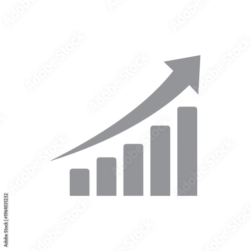 Monochromatic gray bar chart illustrates steady sequential increase with a sweeping upward arrow indicator.