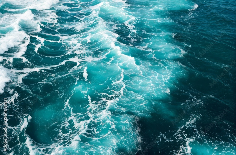 Obraz premium Aerial View of White Foam and Sea Waves in Emerald Green Ocean