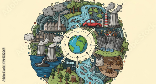 Global Environmental Impact - A Visual Representation of Pollution and Destruction.