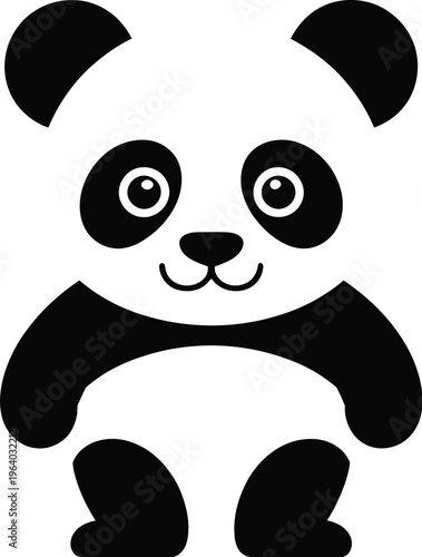 A cute panda bear illustration depicts a smiling animal sitting on a surface indoors.