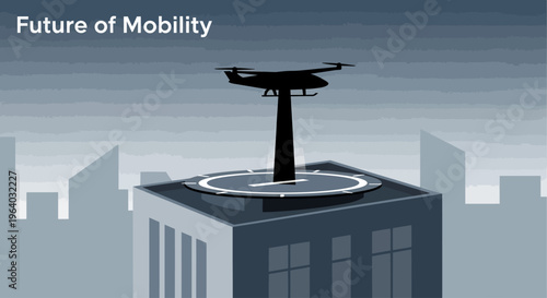 Drone on a building rooftop landing.