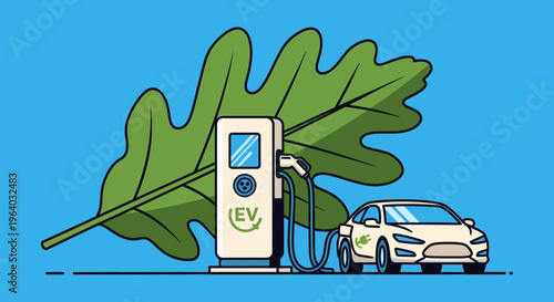 Electric vehicle charging station with car.