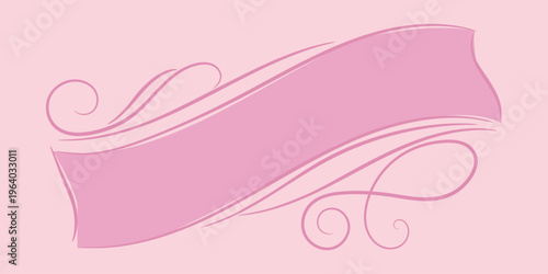 Elegant Pink Ribbon Banner with Ornate Swirls on Soft Pastel Background
