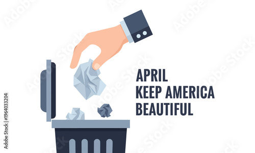 Hand throwing trash into a garbage can for keep america beautiful month