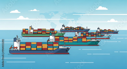 Container Ships Sailing on the Ocean with Cargo.