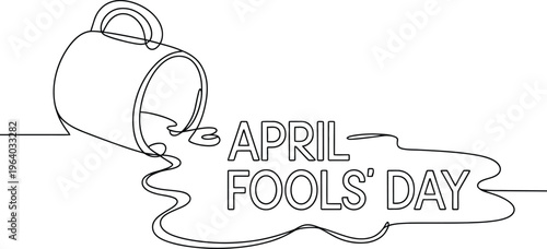 April Fools Day spilled cup continuous line art Keywords: april fools day, prank, joke, humor