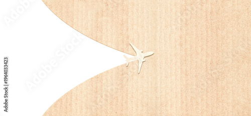 Horizontal banner with paper cut style airplane. Can be used for advertising banner, business card. Traveling the world, air travel, trip abroad on vacation, cruise and tour concept. Mock up template