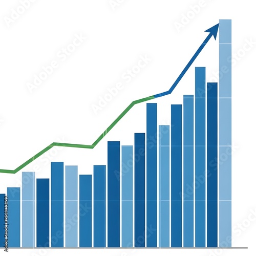 Free Download A blue bar graph with a green line and an upward trend - GFXLoad