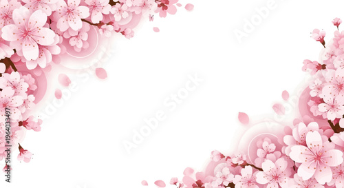Cherry Blossom Branch Frame, Pink Flowers, Springtime Floral Border, Delicate Petals Falling