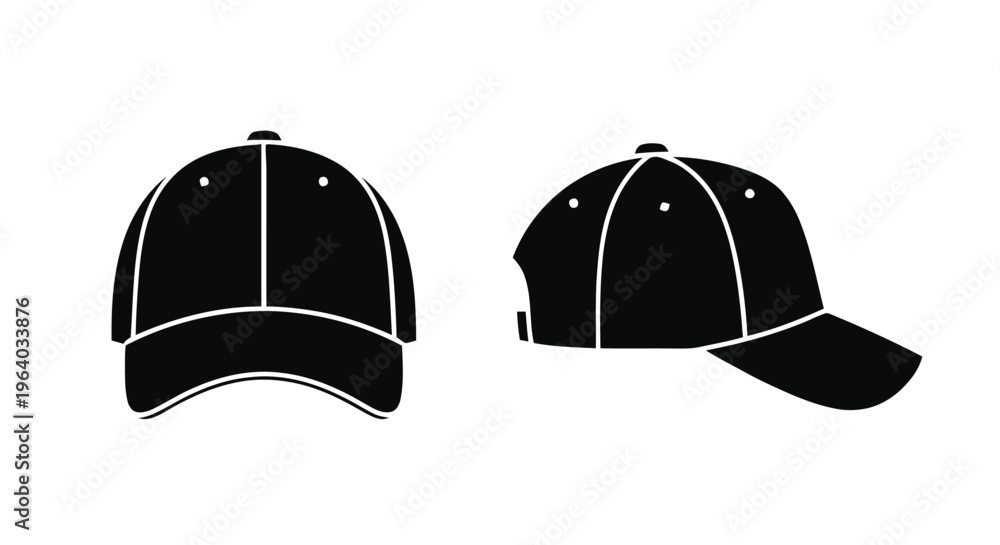 Fototapeta premium Vector illustration&nbsp;of baseball cap icon set, front and side view