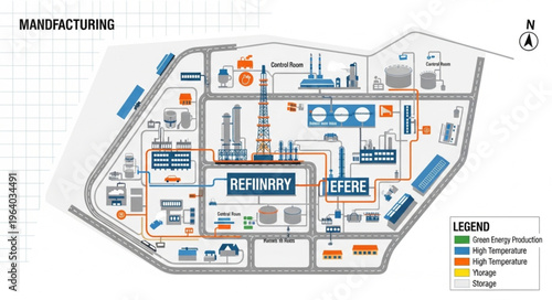 Aerial View of a Manufacturing Plant Layout and Infrastructure.