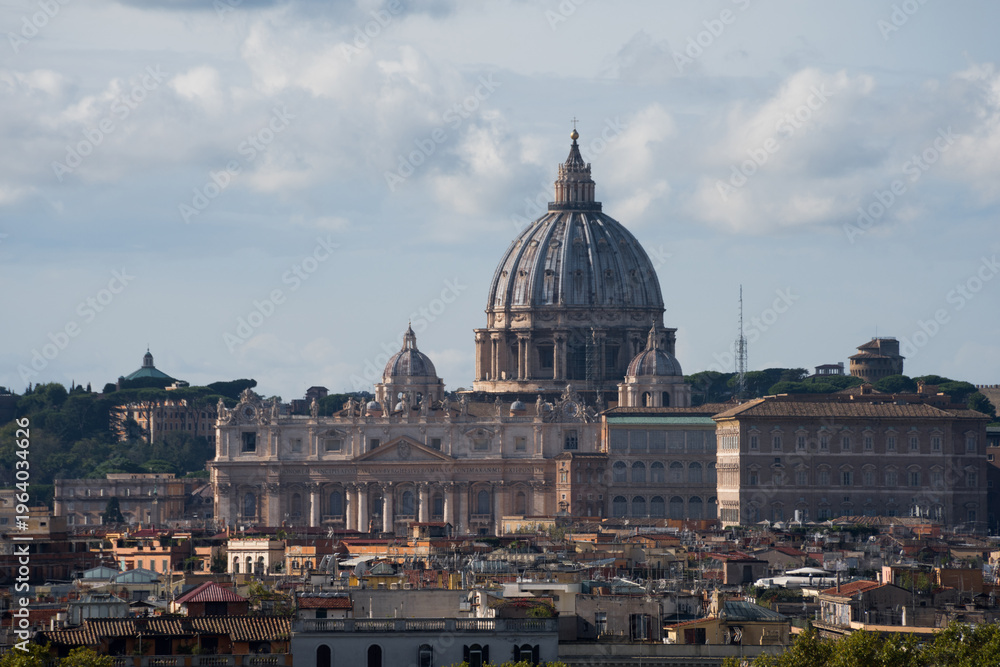 Naklejka premium View of St Peter Basilica from across Tiber river
