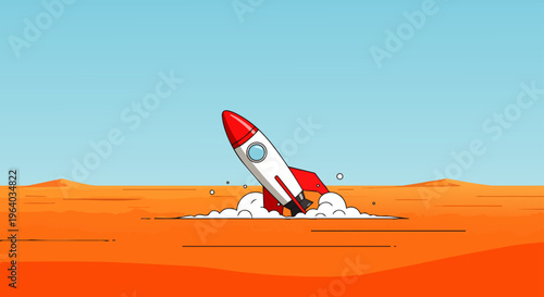 a vivid illustration of a space rocket launching from a desert planet symbolizing startup growth and ambition.
