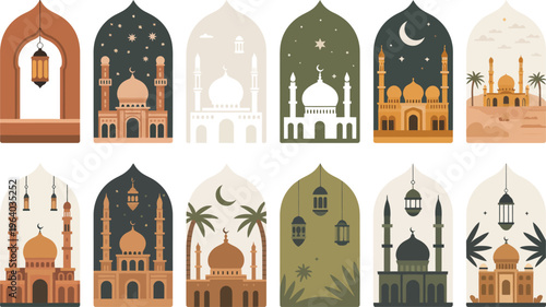 Islamic Arches With Mosques And Landscapes Keywords: islamic, mosque, architecture, arch, window