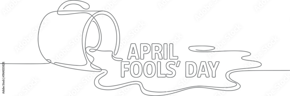 Obraz premium Spilled Cup And April Fools Day Text Line Art Grey