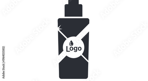 Black bottle with a logo on it.