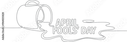 Spilled Cup And April Fools Day Text Line Art Grey