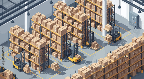 Forklift Operating in Warehouse Storage.
