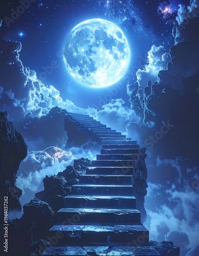 月へ続く階段幻想奥行き神秘背景