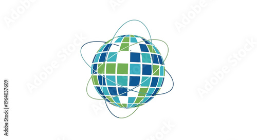 Globe with colorful grid pattern.