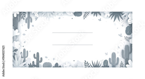 Desert Cactus Border with Blank Space for Text - Hand Drawn Style