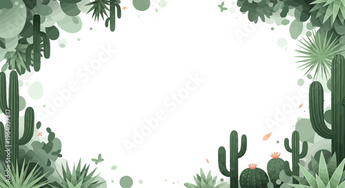Desert Oasis Frame: Lush Green Cacti and Succulents Border with Copy Space