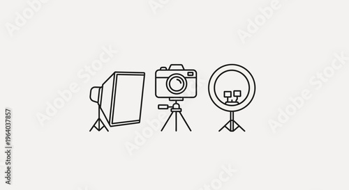 Camera and lighting studio equipment setup.