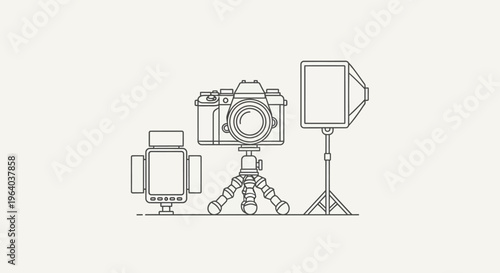 Camera equipment on tripod stand.