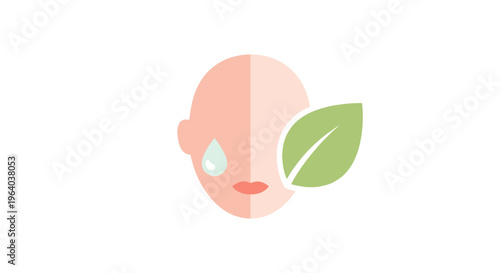 Face with tear and green leaf.