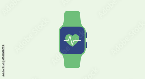 Green smartwatch with heart rate symbol.
