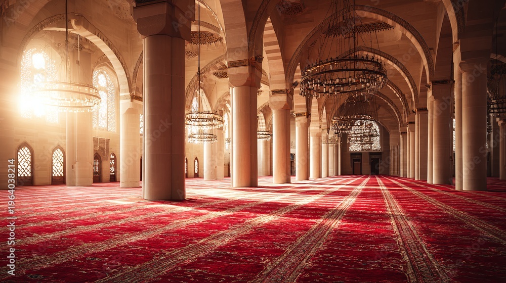 Obraz premium Interior of a large mosque with columns.