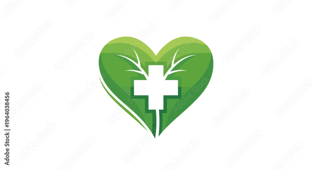 Fototapeta premium Green heart with white medical cross.
