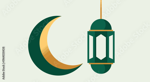 Green crescent moon and lantern symbol.
