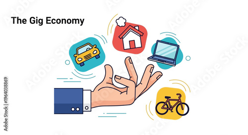 Hand with gig economy service icons.