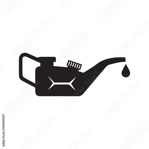 Simple black silhouette of an oil can with a single dripping drop
