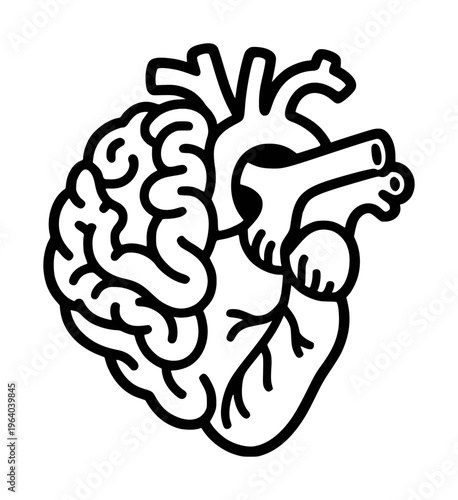 Anatomical of Human Brain Fused with Heart Outline anatomy organ