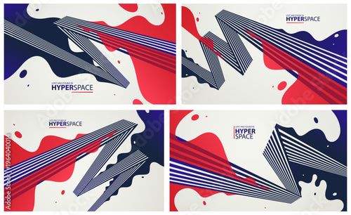 Blast of exploding lava over parallel lines in perspective vector abstract background set, concept of order converting to chaos as entropy is rising, surreal fluid splash.