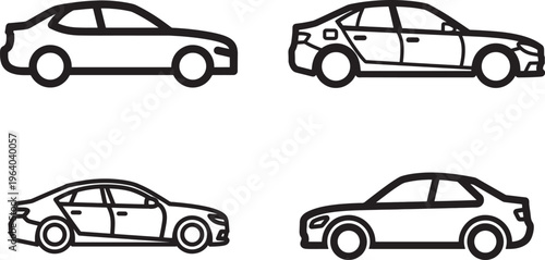 Four viewpoints of a sedan car illustration