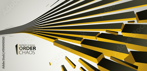 Chaos and order vector concept abstract background with lines explosion to debris in decay, 3D wallpaper with perspective lines going to chaos of destruction.