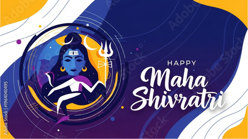 Shiva dances energetically on mountain peak during Maha Shivratri festival celebration