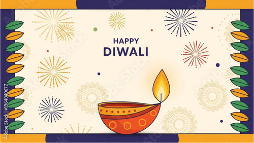 Festive Diwali celebration with lamp and fireworks in cultural setting