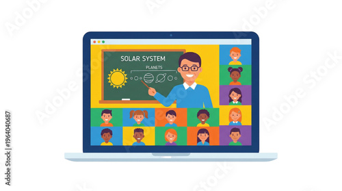 Colorful STEM Education Vector Icons with Microscope, Atom Model, and Math Geometry Tools on Black Background