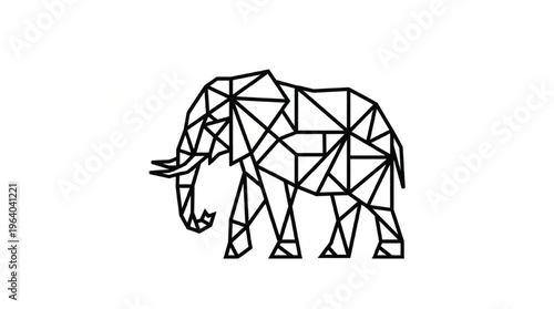 A geometric illustration of an elephant made up of black lines and triangles on a white background
