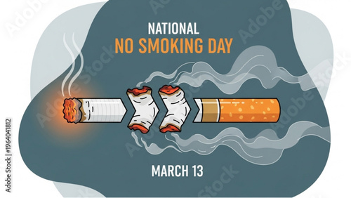 National No Smoking Day illustration shows broken cigarette on March 13