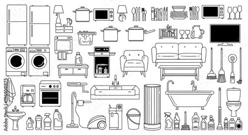 Collection of household items and furniture.