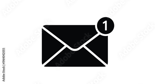 Vector illustration of email icon with notification badge showing one unread message