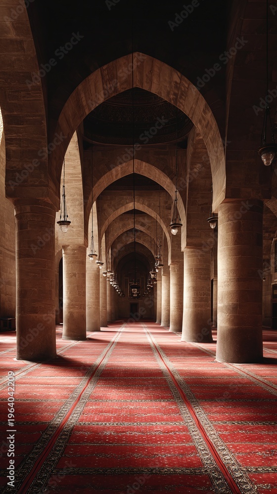 Obraz premium Islamic architecture interior with arches.