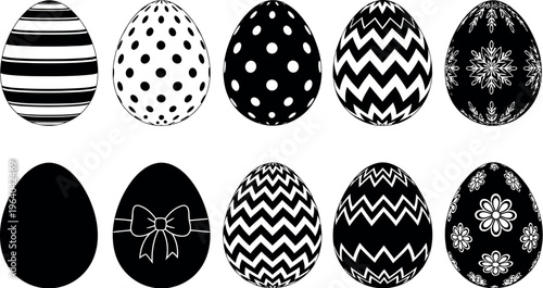 Easter day decorative black and white easter eggs patterns
