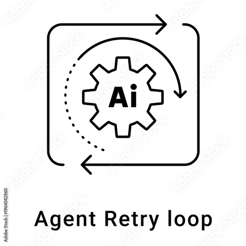 Vector icon for AI agent retry loop. AI Workflow Automation, AI-Powered Process Execution, Automated AI Systems, Minimalist and clean style icon. Editable stroke.